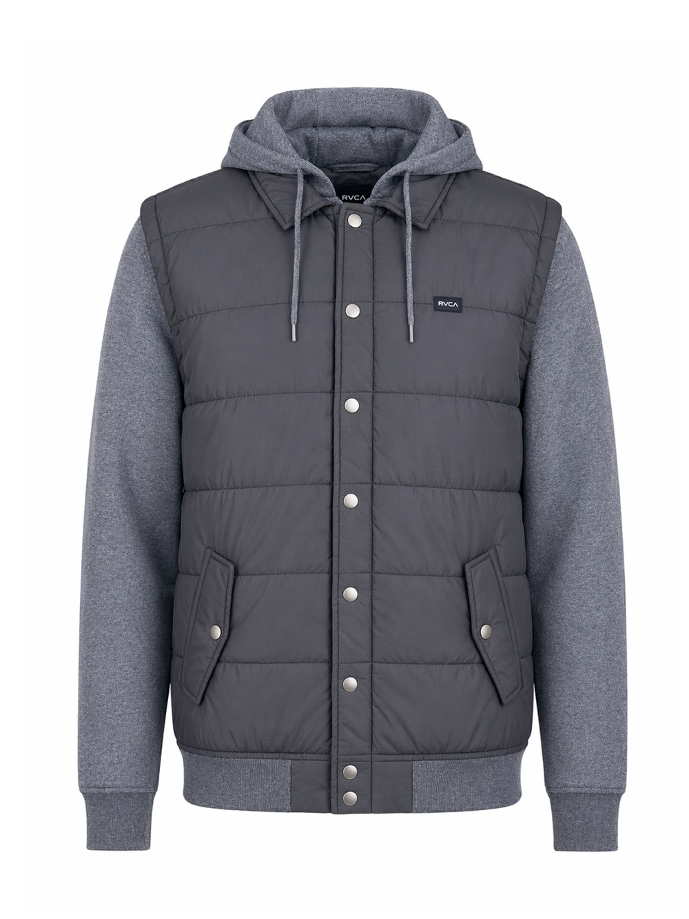 RVCA Men's Hybrid Puffer Hoodie Jacket Charcoal Grey Large Quilted Outdoor Skate